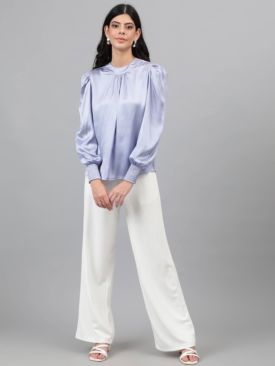 Kotty Purple Puff Sleeves Satin Top