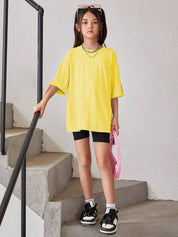 Kotty Girls Graphic Printed Round Neck Cotton Oversized T-shirt