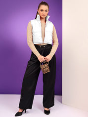 Kotty Women Mock Collar Solid Cotton Insulator Gilet Jacket