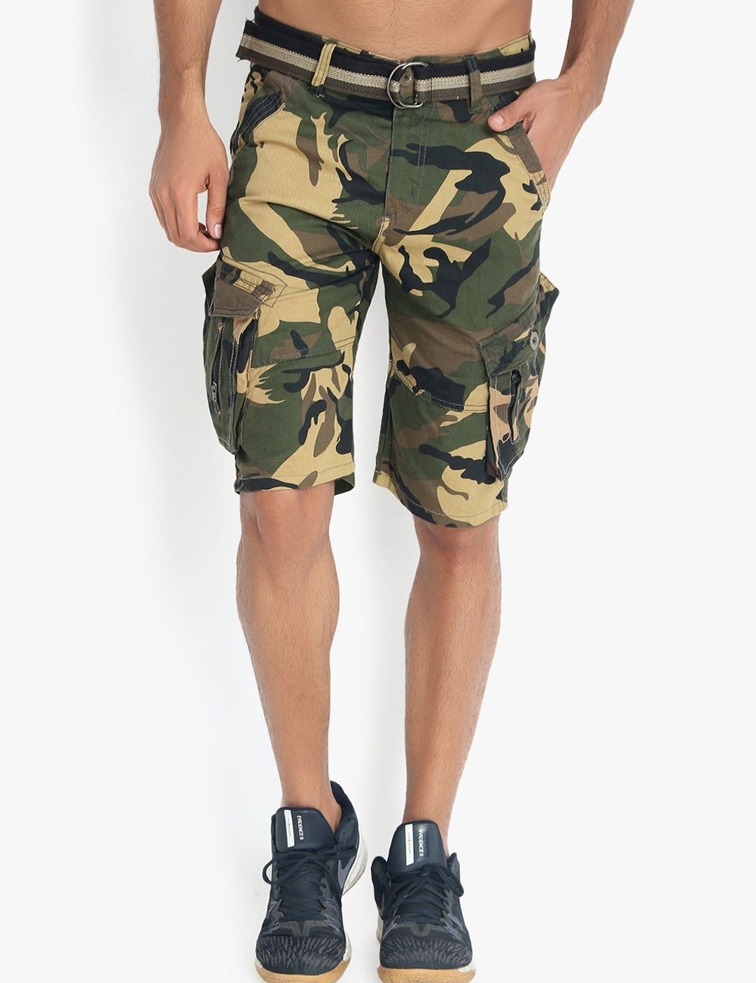 Kotty Men Yellow Printed Regular Fit Cargo Shorts