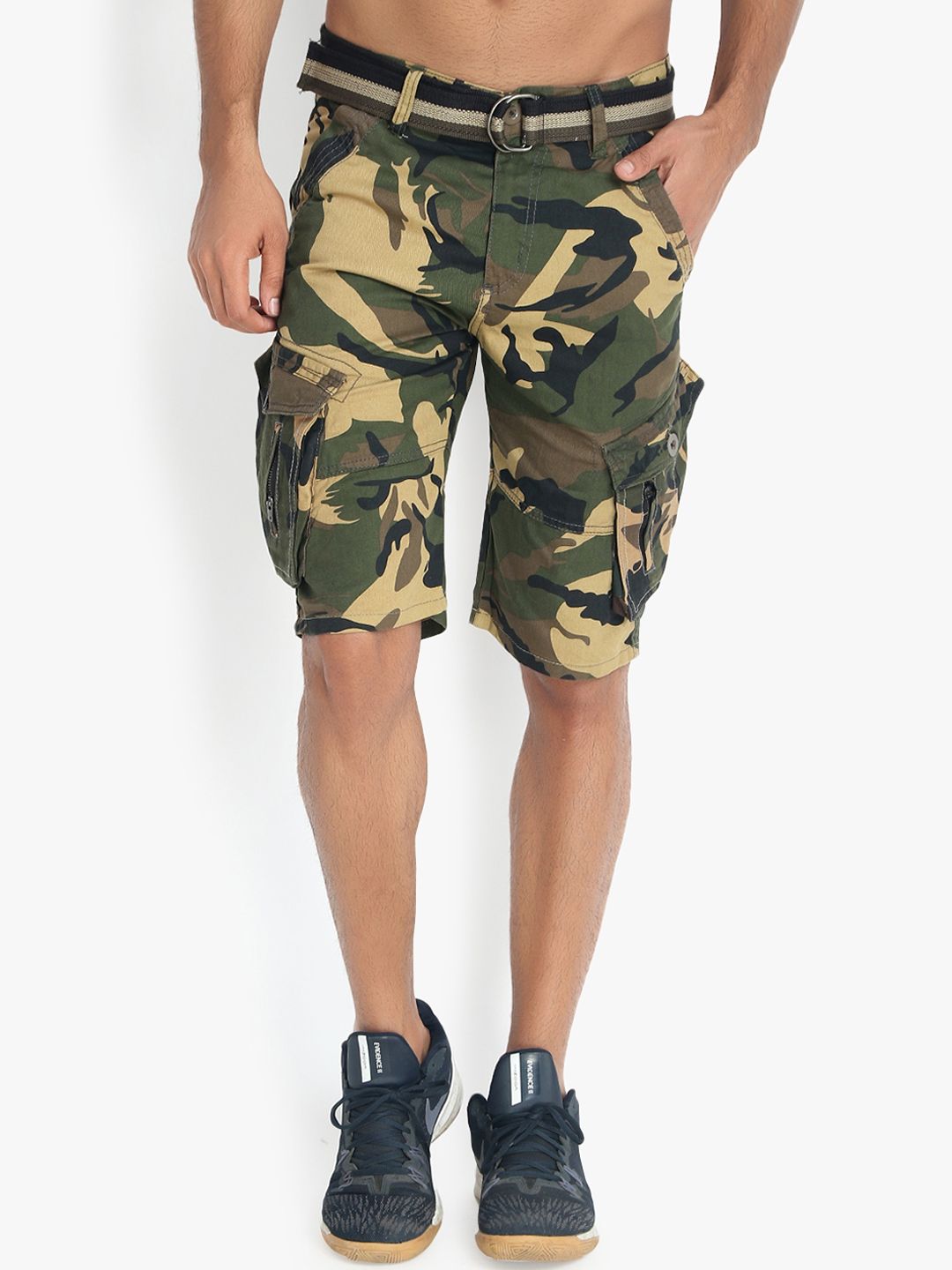 Kotty Men Yellow Printed Regular Fit Cargo Shorts