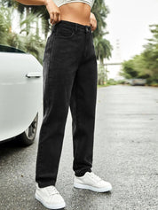 Kotty Women Black Jean Straight Fit High-Rise Slash Knee Stretchable Jeans