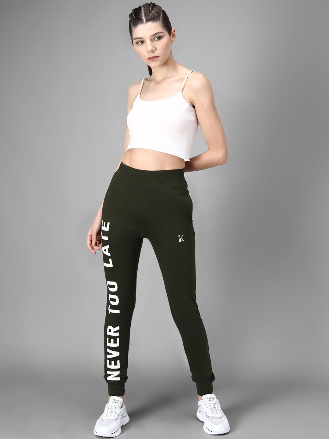 Kotty Women Olive Green & White Printed Joggers