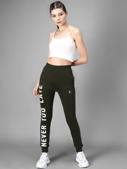 Kotty Women Olive Green & White Printed Joggers
