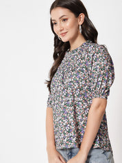 Kotty Women Grey Floral Print Crepe Top