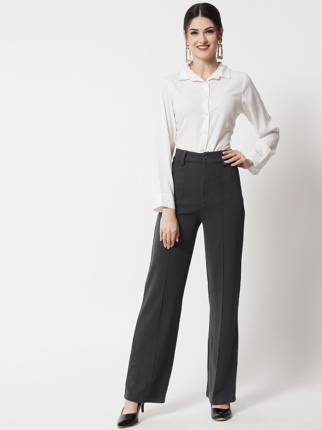 KOTTY BIZwear Women High-Rise Easy Wash Parallel Trousers