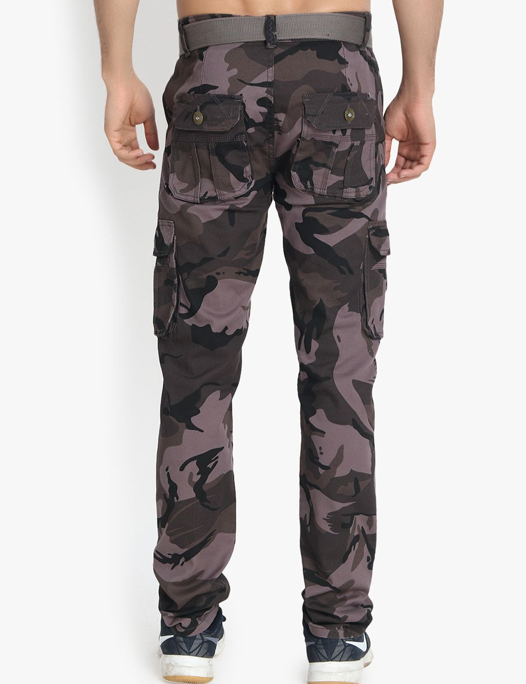 Kotty Men Grey & Black Regular Fit Printed Cargos