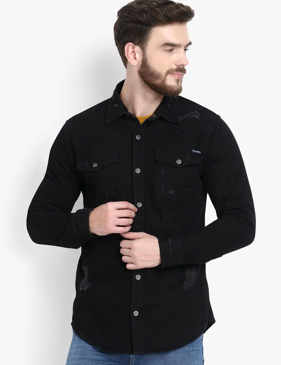 Kotty Men Black Solid Lightweight Denim Jacket