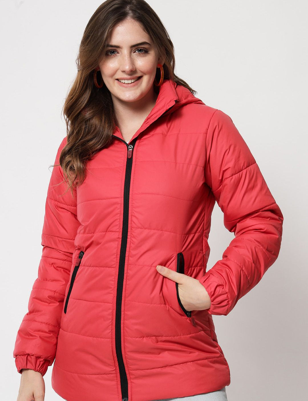 Kotty Women Red Solid Longline Padded Jacket