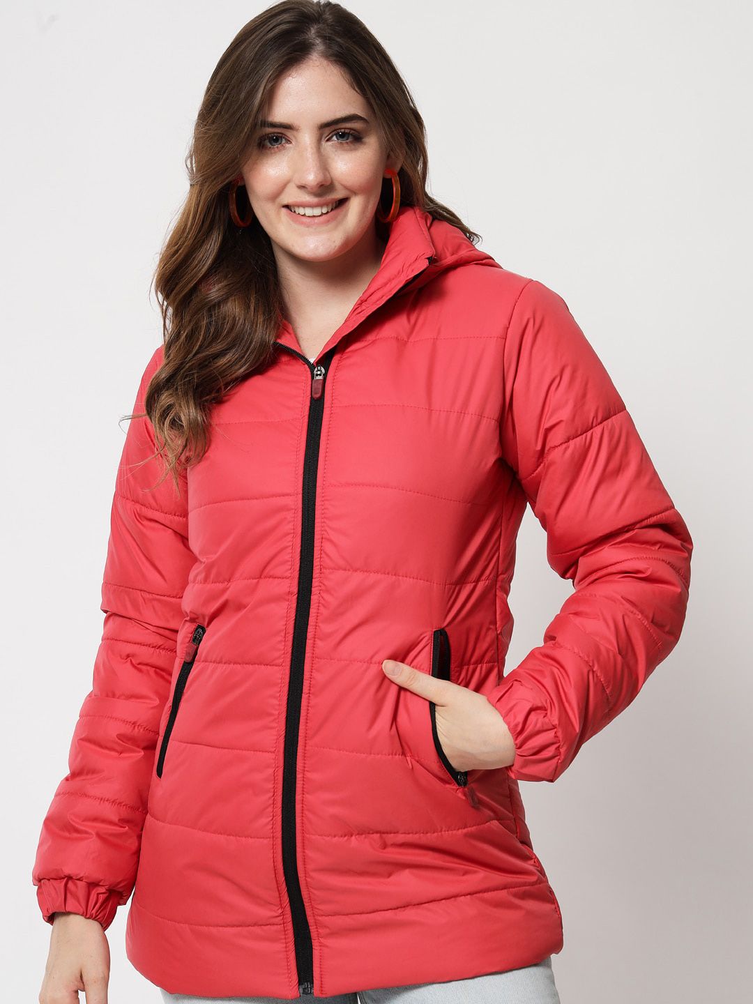 Kotty Women Red Solid Longline Padded Jacket