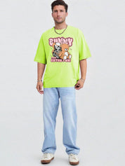 Kotty Men Printed Drop-Shoulder Sleeves Raw Edge T-shirt