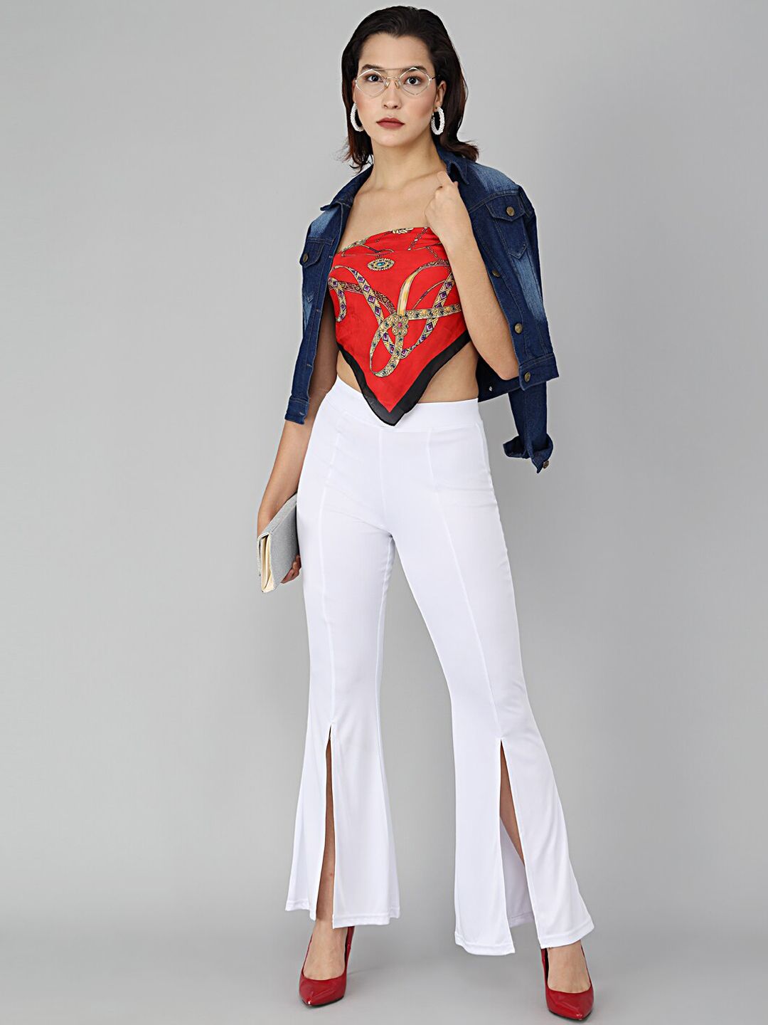 Kotty Women White Flared High-Rise Bootcut Trousers