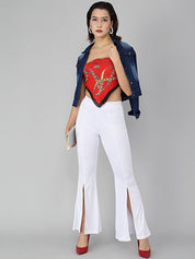Kotty Women White Flared High-Rise Bootcut Trousers