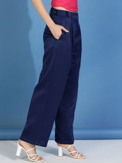 Kotty Women Relaxed Straight Fit High-Rise Easy Wash Pleated Trousers
