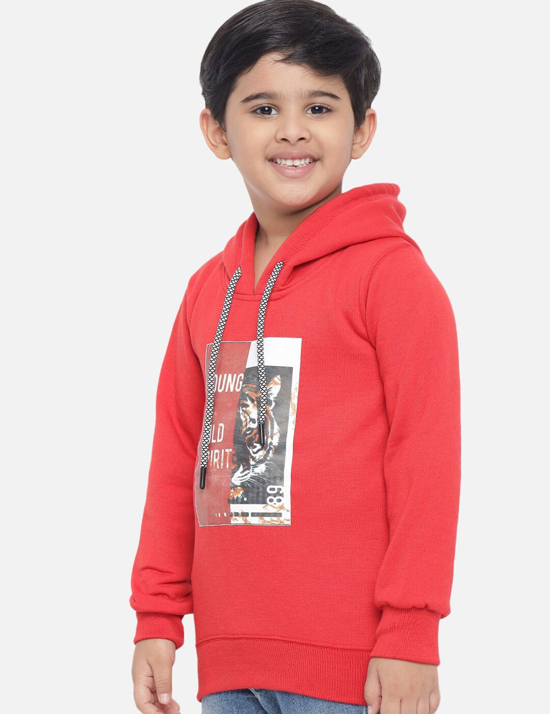Kotty Boys Red Printed Fleece Sweatshirt