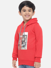 Kotty Boys Red Printed Fleece Sweatshirt