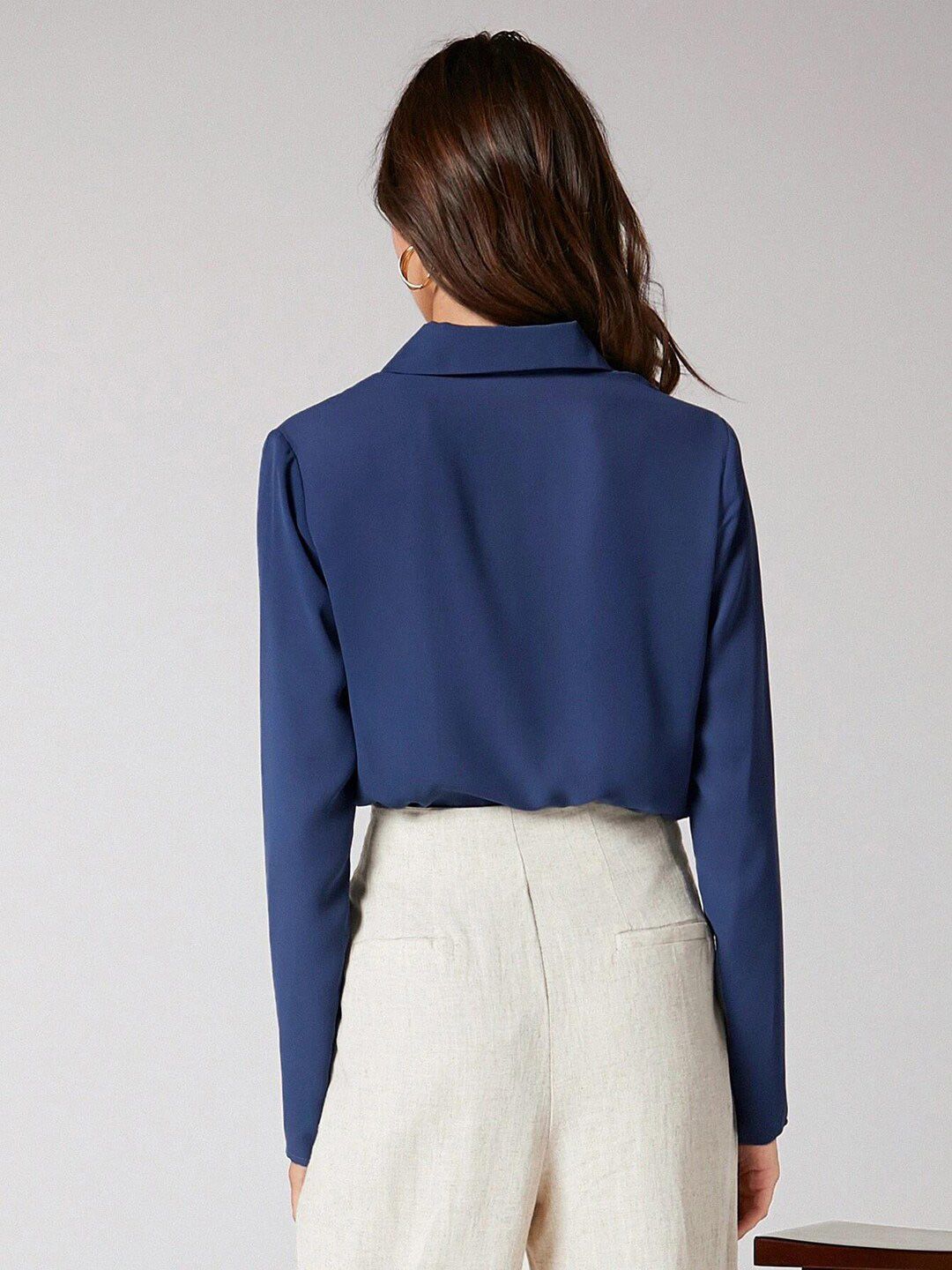 Kotty Navy Blue Modern Spread Collar Casual Shirt