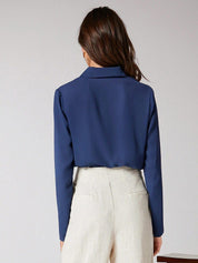 Kotty Navy Blue Modern Spread Collar Casual Shirt