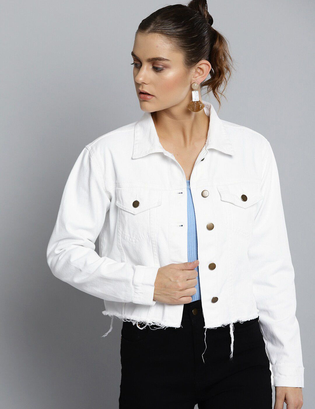 Kotty White Crop Denim Jacket