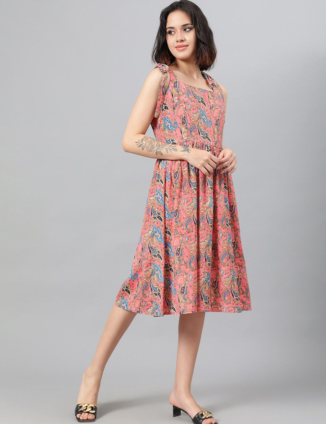 Kotty Ethnic Motifs Printed Fit & Flare Dress