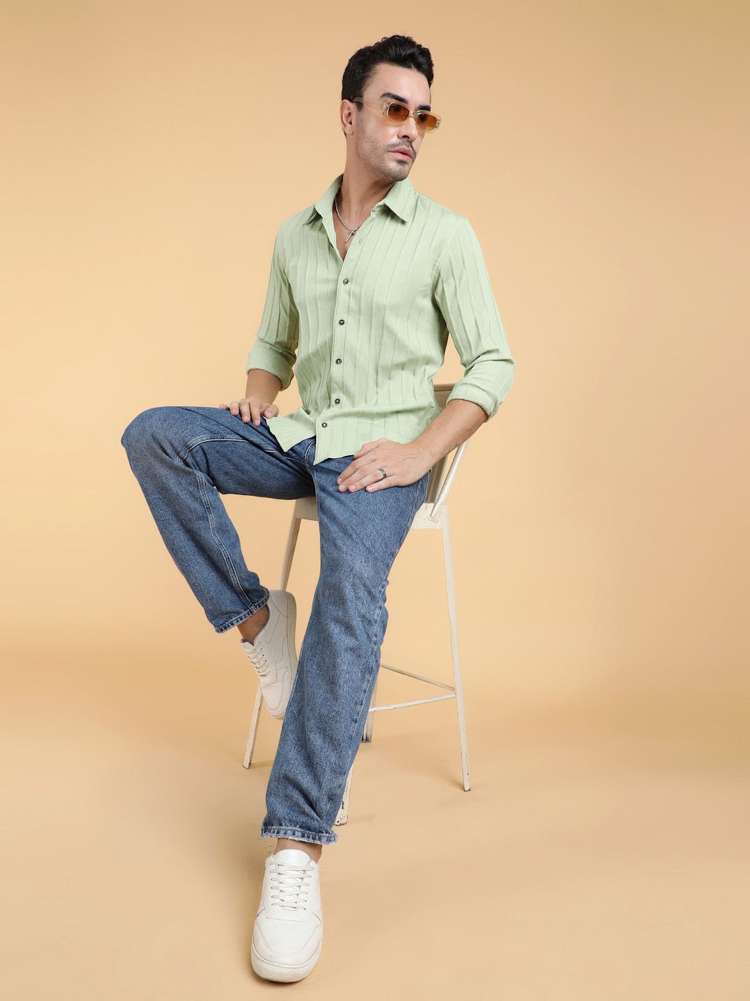 Kotty Men Relaxed Spread Collar Textured Cotton Casual Shirt