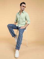 Kotty Men Relaxed Spread Collar Textured Cotton Casual Shirt