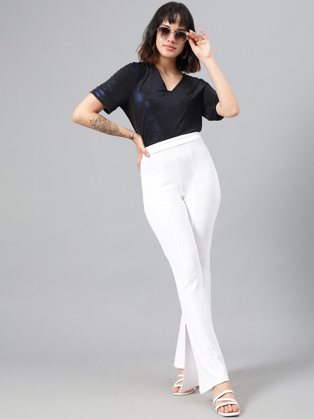 Kotty Women Relaxed High-Rise Easy Wash Flared Bootcut Trousers