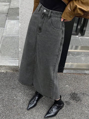 Kotty Denim Straight Midi Skirt