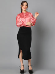 Kotty Mandarin Collar Satin Shirt Style Top