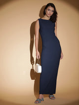 Stylecast X KOTTY Basics Navy Blue Boat Neck Maxi Dress