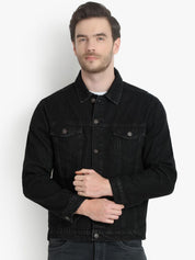 Kotty Men Black Printed Denim Jacket