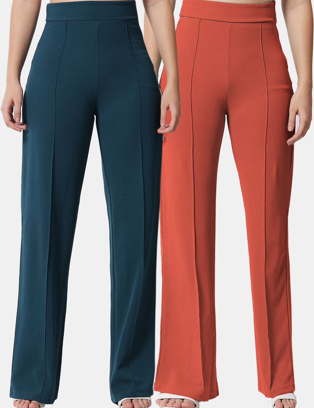 Kotty Women Pack Of 2 Relaxed Straight Fit High-Rise Casual Trousers
