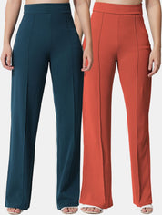 Kotty Women Pack Of 2 Relaxed Straight Fit High-Rise Casual Trousers