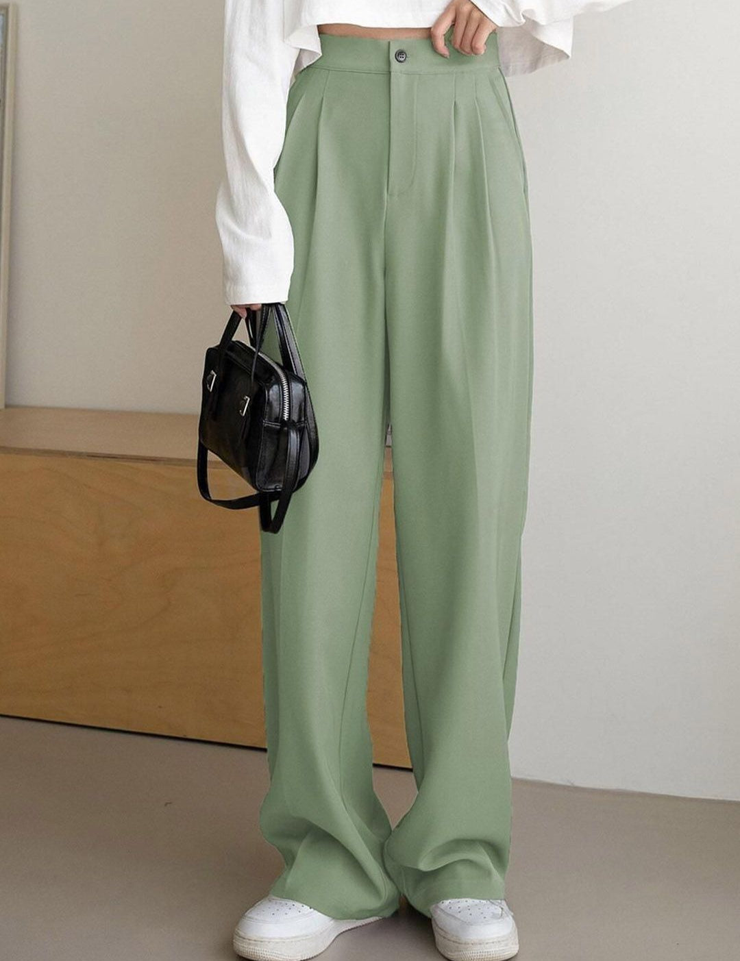 Kotty Women Straight Fit High-Rise Easy Wash Pleated Trousers