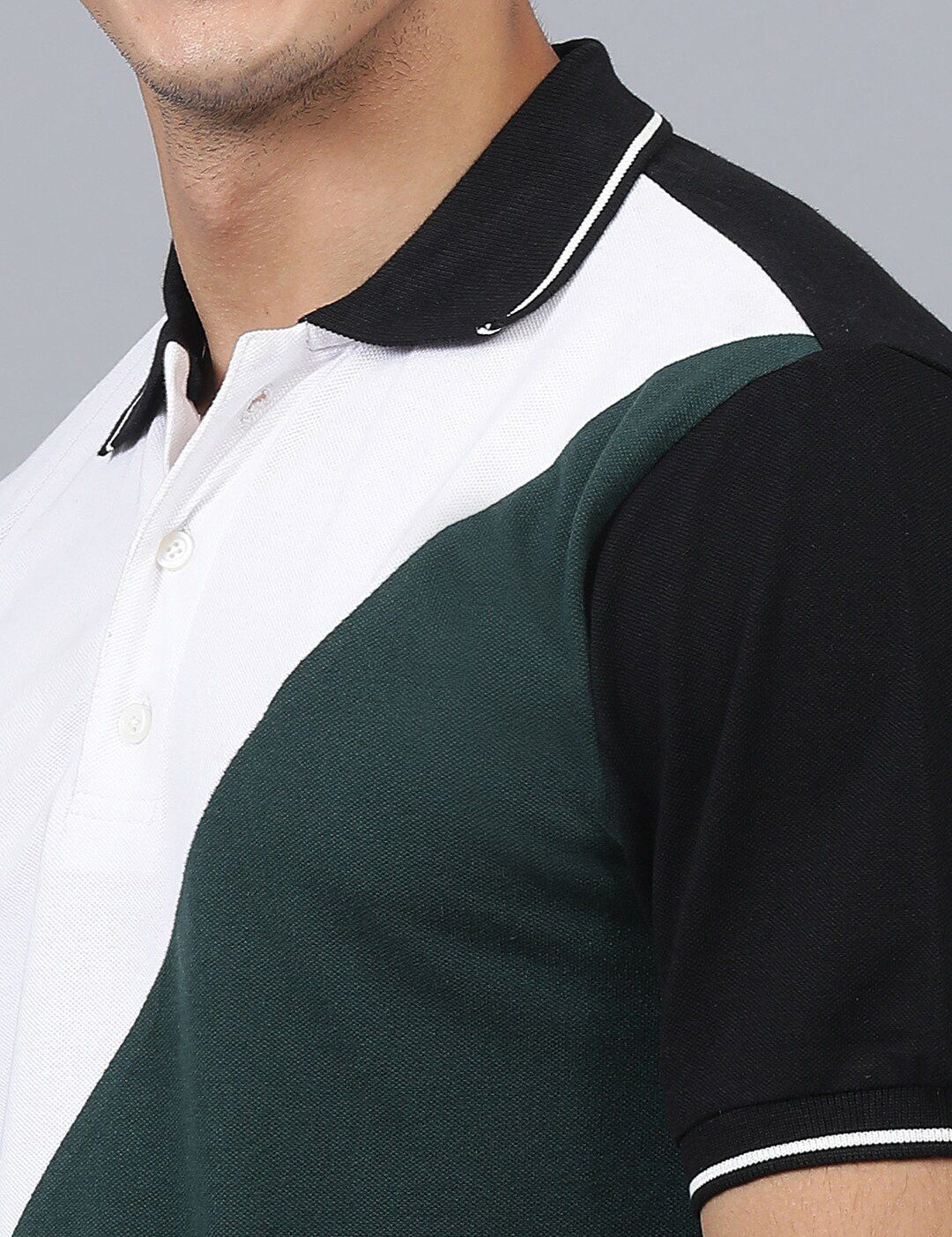 Kotty Colourblocked Polo Collar Regular Fit Cotton T-Shirt