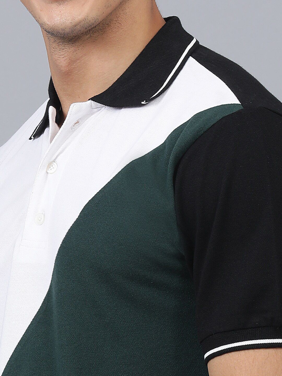 Kotty Colourblocked Polo Collar Regular Fit Cotton T-Shirt