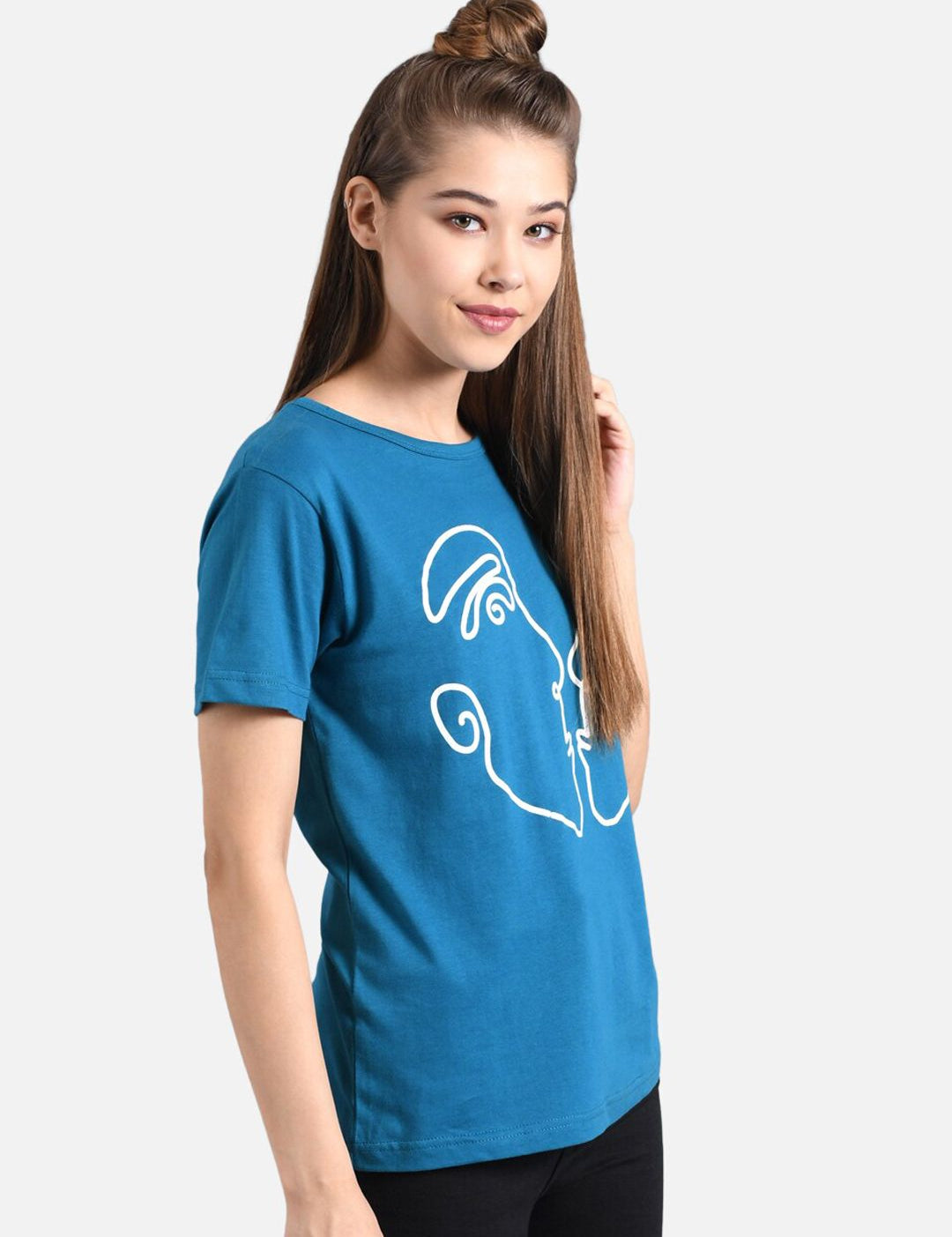 Kotty Women Blue Printed Round Neck T-shirt