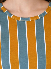 Kotty Women Yellow & Grey Striped Round Neck T-shirt