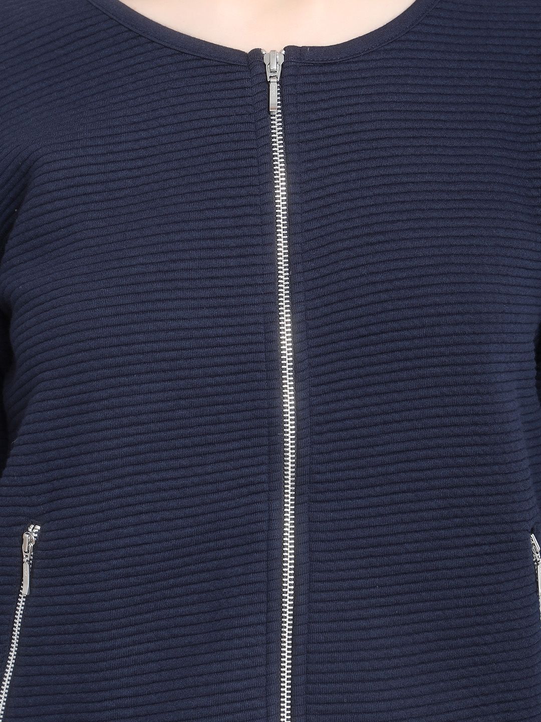 Kotty Women Navy Blue Self Design Lightweight Tailored Jacket