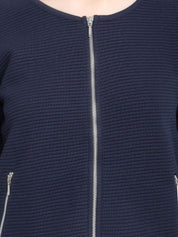 Kotty Women Navy Blue Self Design Lightweight Tailored Jacket
