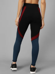 Kotty Women Black & Teal Blue Ccolourblocked Tights