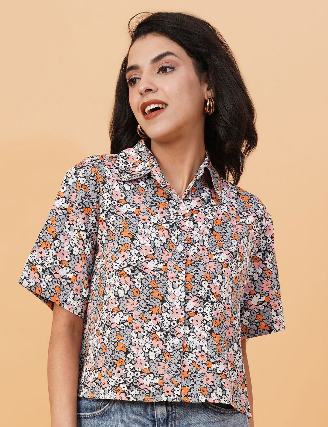 Kotty Black Floral Printed Casual Shirt