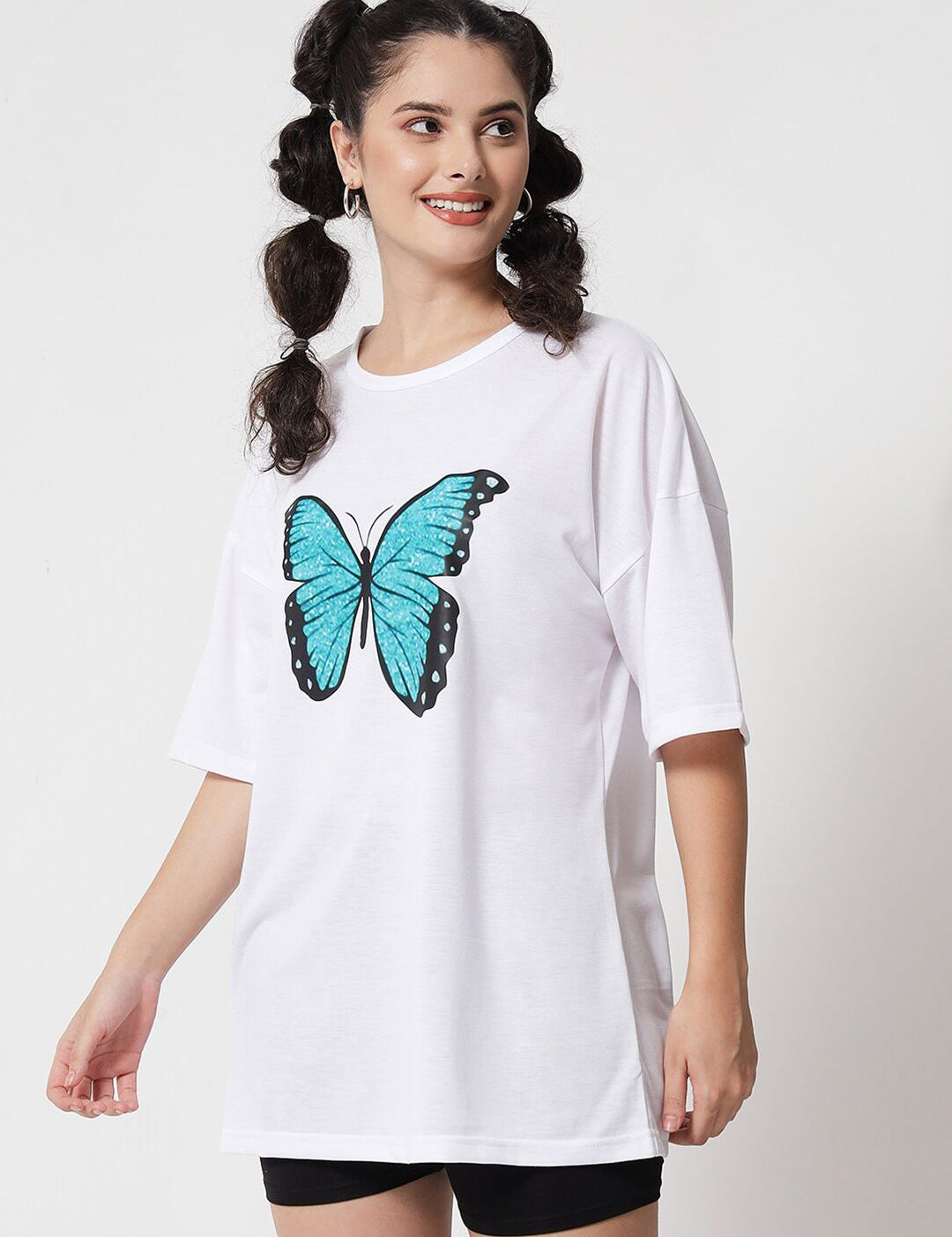 Kotty Women White Typography Printed Oversized T-shirt