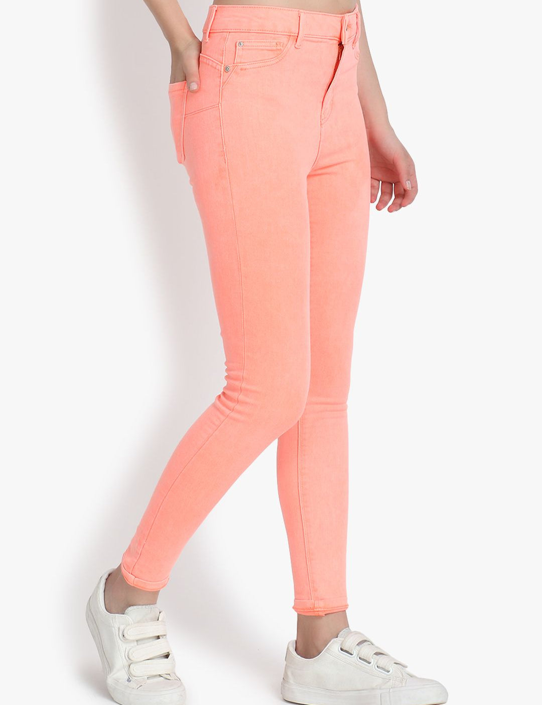 Kotty Women Orange Skinny Fit High-Rise Clean Look Cropped Jeans