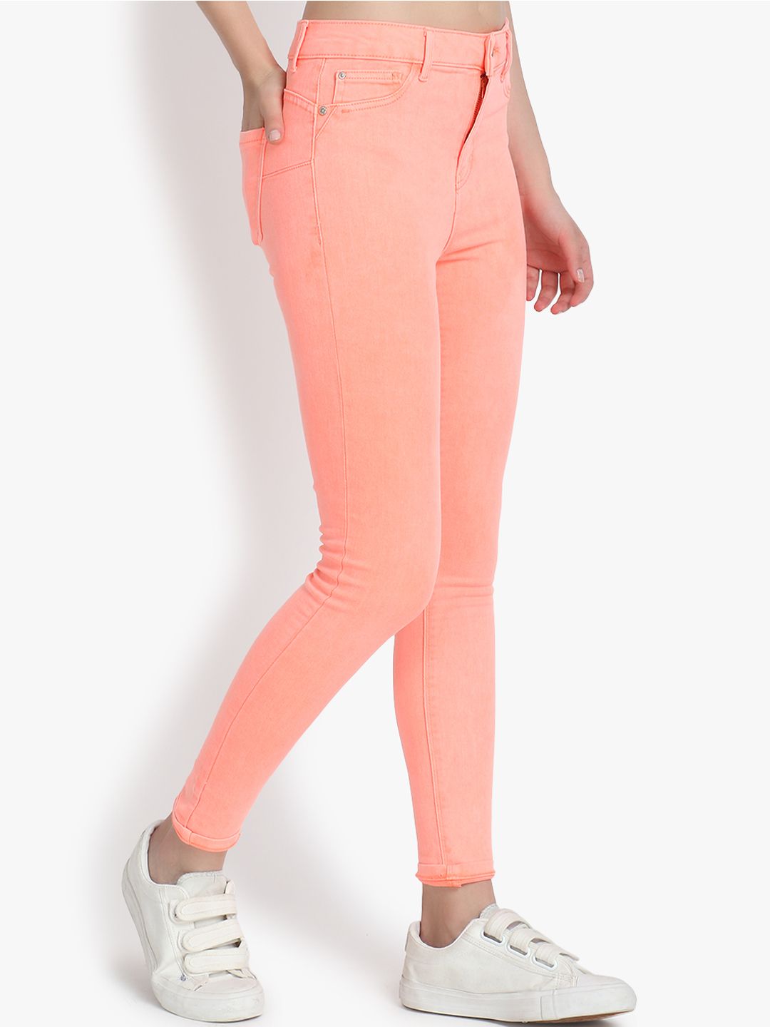 Kotty Women Orange Skinny Fit High-Rise Clean Look Cropped Jeans