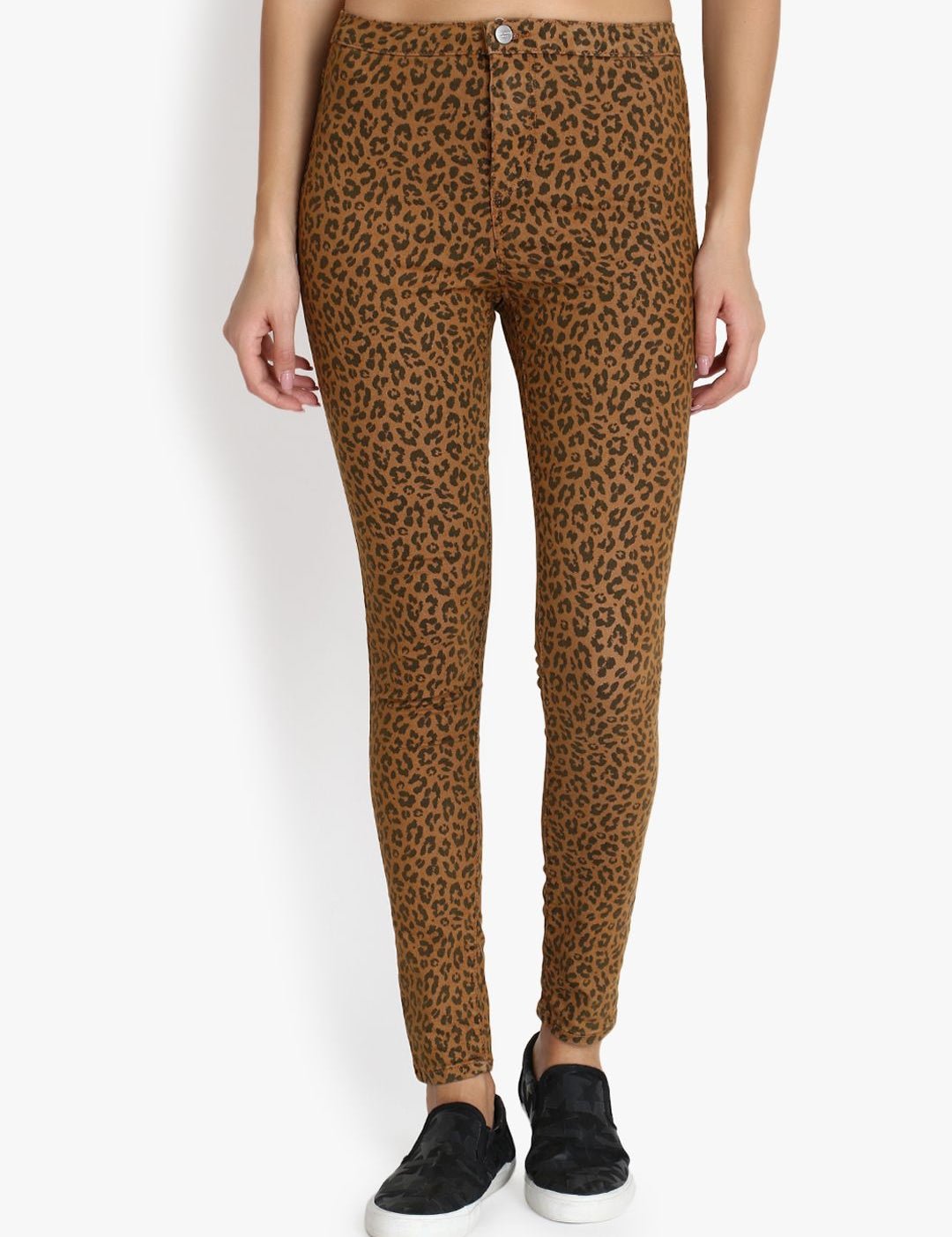 Kotty Women Tan & Brown Animal Print High-Rise Skinny Fit Clean Look Jeans