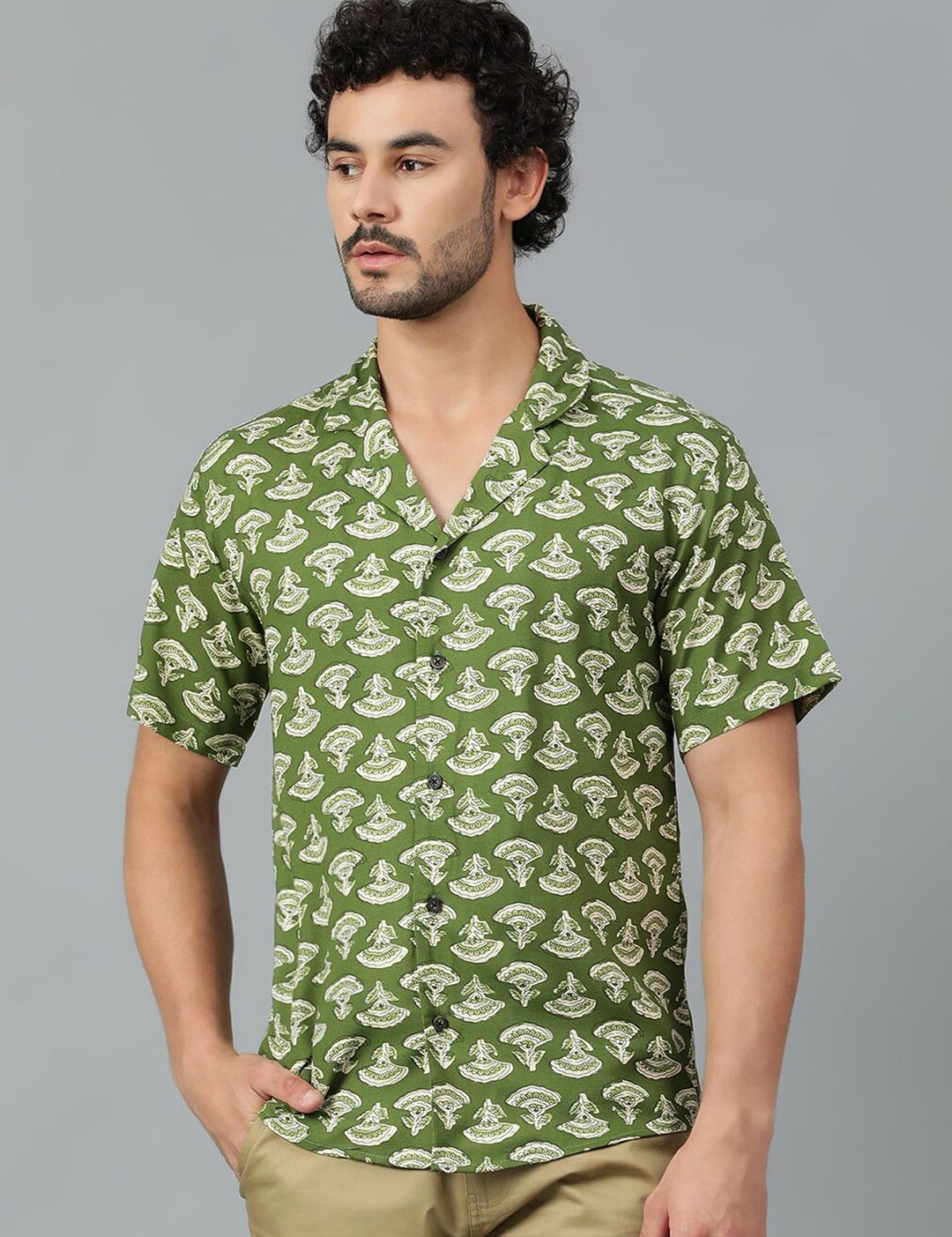 Kotty Men Cuban Collar Conversational Printed Casual Shirt