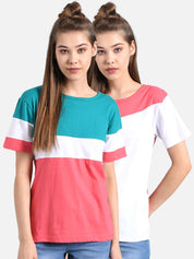Kotty Women Pack Of 2 Multicoloured Colourblocked Round Neck T-shirts