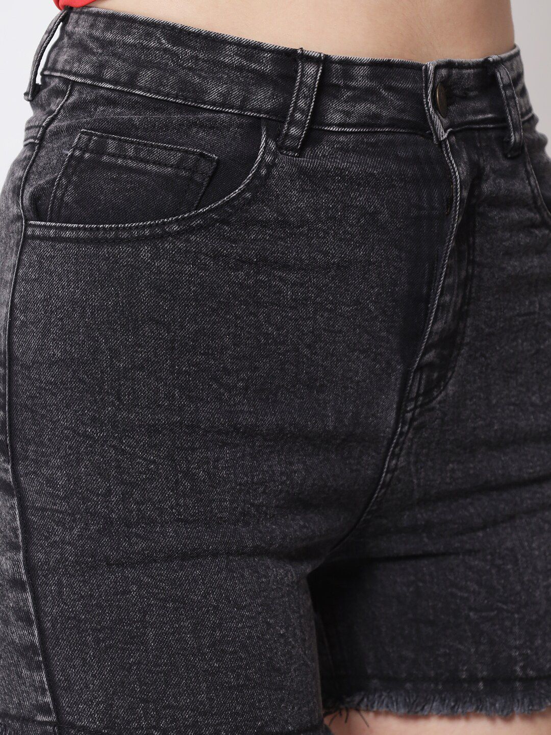 Kotty Women Black Washed High-Rise Denim Shorts