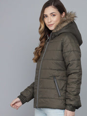Kotty Women Olive Green Hooded Puffer Jacket
